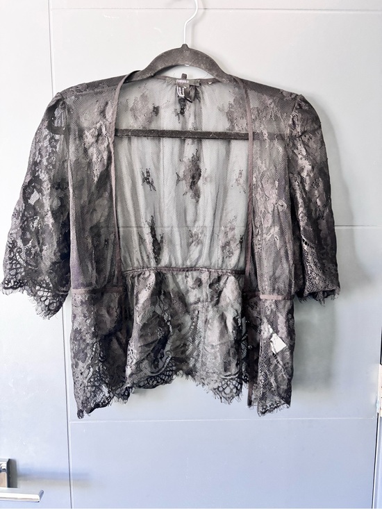 Forever 21 Tops - Lace Sheer Open-Front Blouse - Black